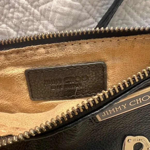 Jimmy Choo Black Leather Clutch with Gold Accents - Picture 5 of 9